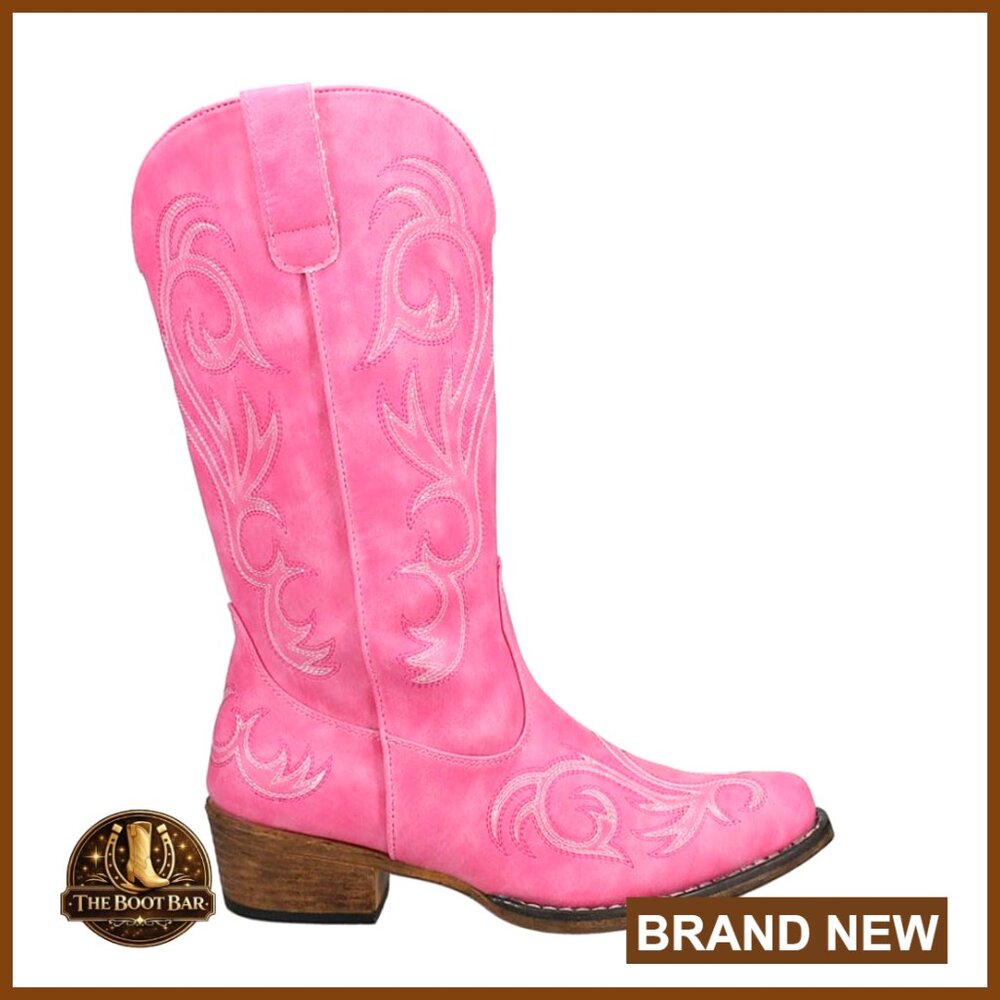 Faux Leather Western Boots with Embroidered Snip Toe and Flexible Outsole